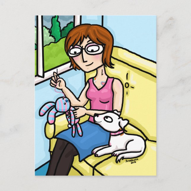 Sewing a sock doll postcard (Front)