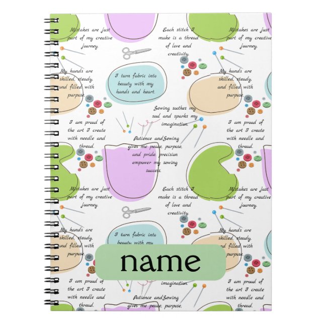 Sewing Affirmations  for Crafters ,Sewing quotes Notebook (Front)