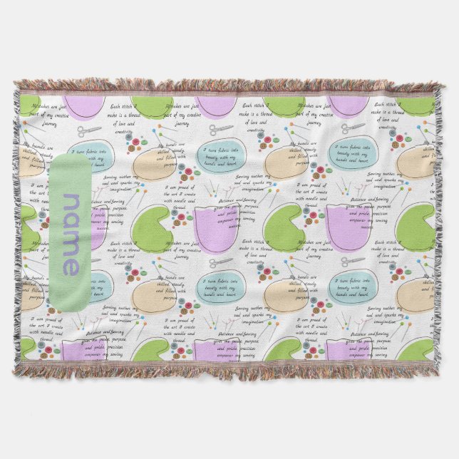 Sewing Affirmations for Crafters/ Sewing Quotes Throw Blanket (Front)
