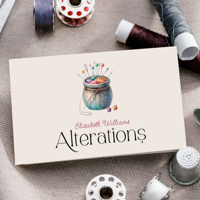 Sewing & Alterations Watercolor QR  Business Card (Creator Uploaded)