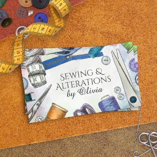 Sewing and Alterations Services - Watercolor Art Business Card