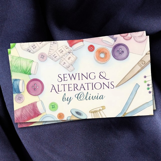 Sewing and Alterations Services - Watercolor Art Business Card (Creator Uploaded)