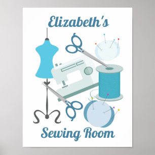 Sewing and Quilting Blue Poster