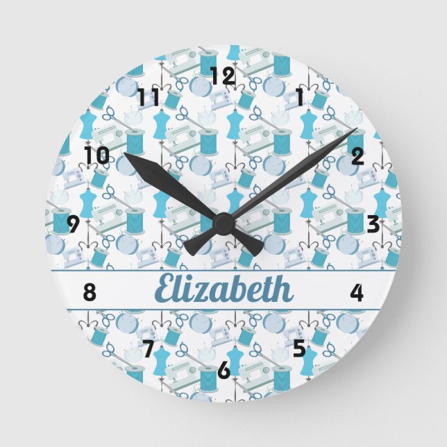 Sewing and Quilting Blue Round Clock (Front)