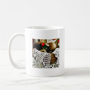 Sewing Basket With Thread and Lace Coffee Mug
