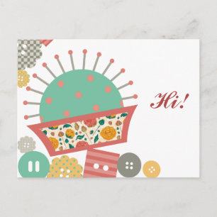 sewing buttons floral pincushion seamstress postcard