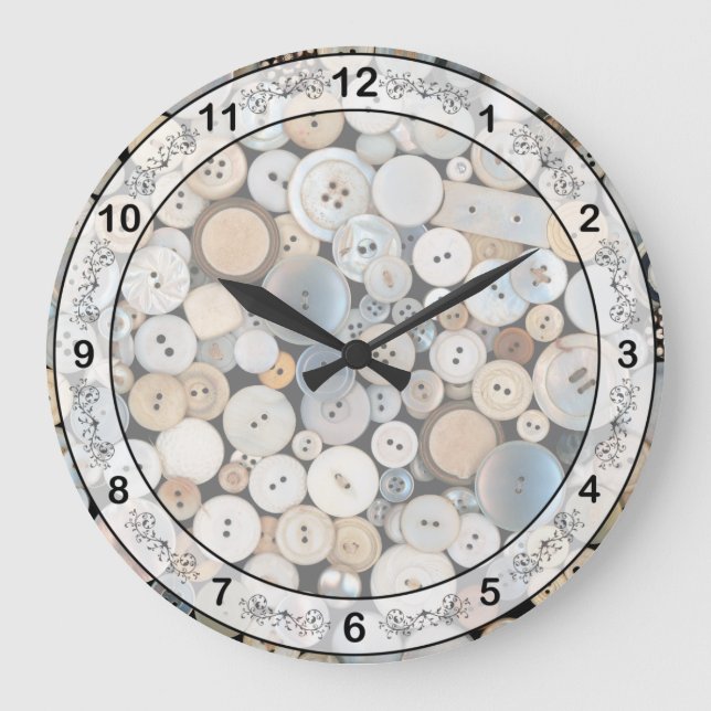 Sewing - Buttons - Lots of white buttons Large Clock (Front)