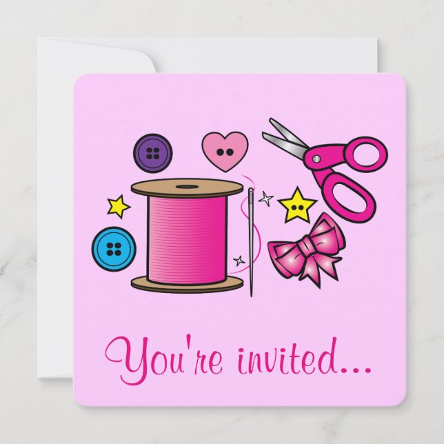 Sewing Crafts Birthday Party Invitation (Front)