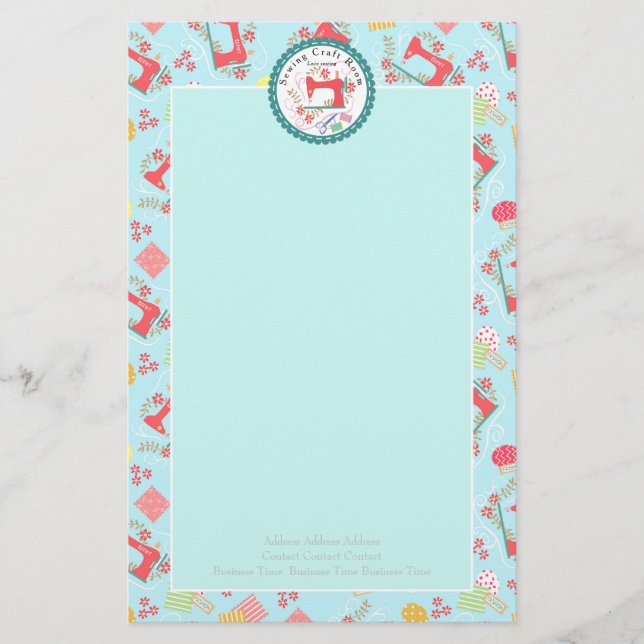 Sewing Cute Photo Blue Stationery (Front)