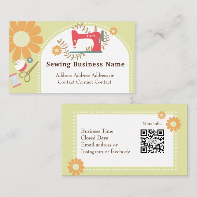 Sewing Daisy Green Business Card (Front/Back)
