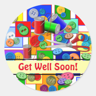 Sewing design "Get Well" Wishes Classic Round Sticker
