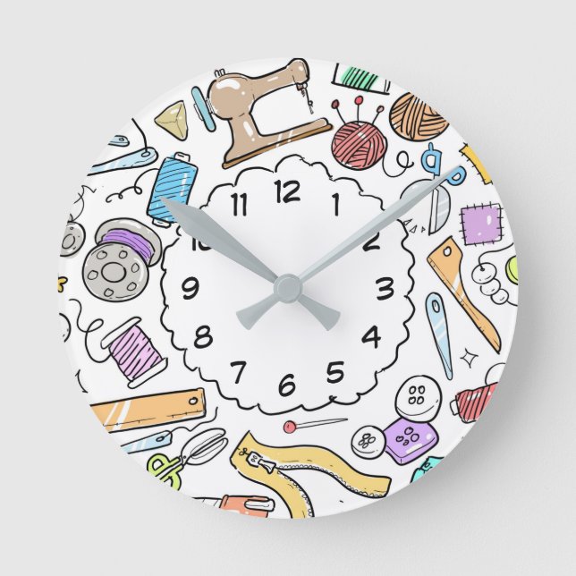 Sewing Doodles Craft Room Round Clock (Front)