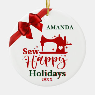 Sewing Enthusiast Happy Holidays Ceramic Ornament