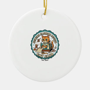 Sewing Fashion Design Cat Cat Lover Gift - Sewing Ceramic Ornament