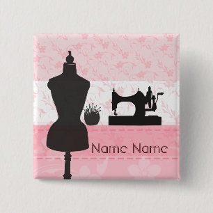 Sewing Fashion Pink Floral Seamstress Dressmaker 15 Cm Square Badge
