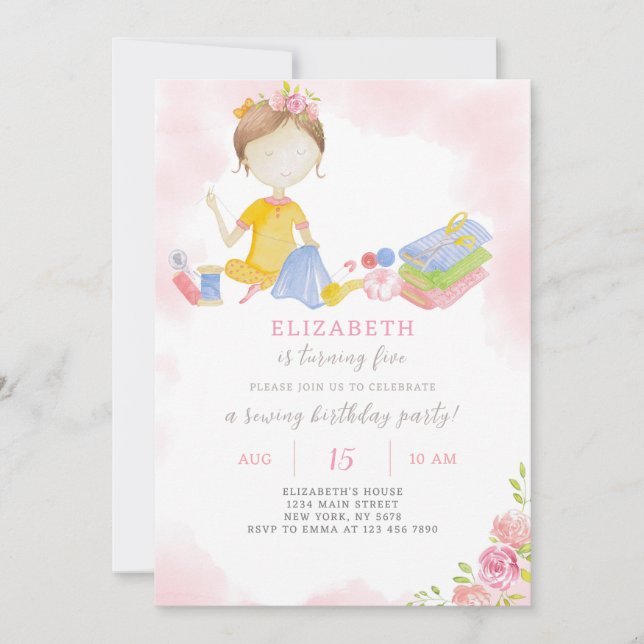 Sewing Girl Birthday Invitation (Front)