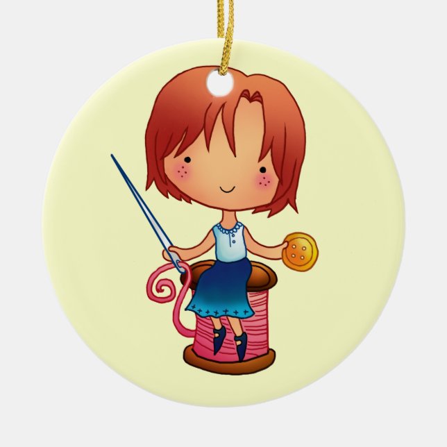Sewing Girl Ornament (Front)