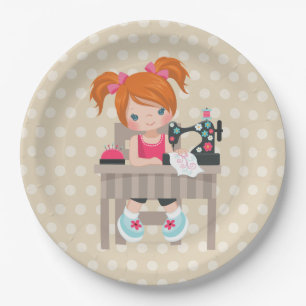 Sewing girl paper plate