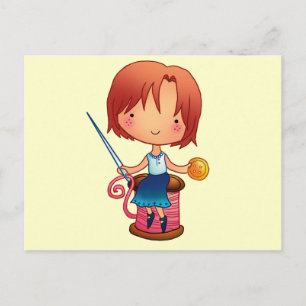 Sewing girl postcard