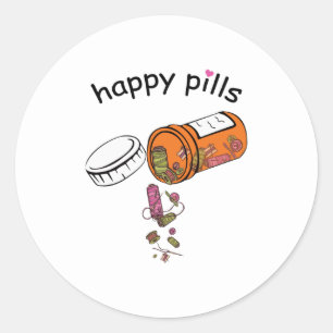 Sewing Happy Pills Sewing Classic Round Sticker