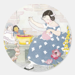 Sewing in a Garden of Foxglove & Poppies Classic Round Sticker