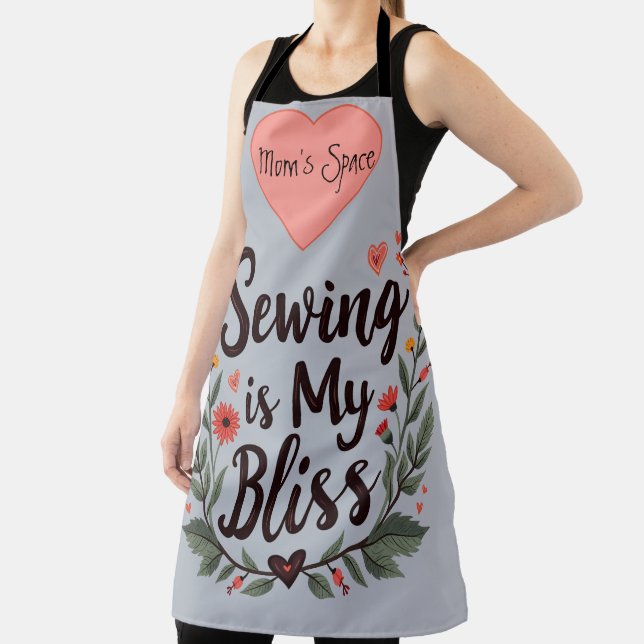Sewing Is My Bliss Floral Typography Apron (Insitu)