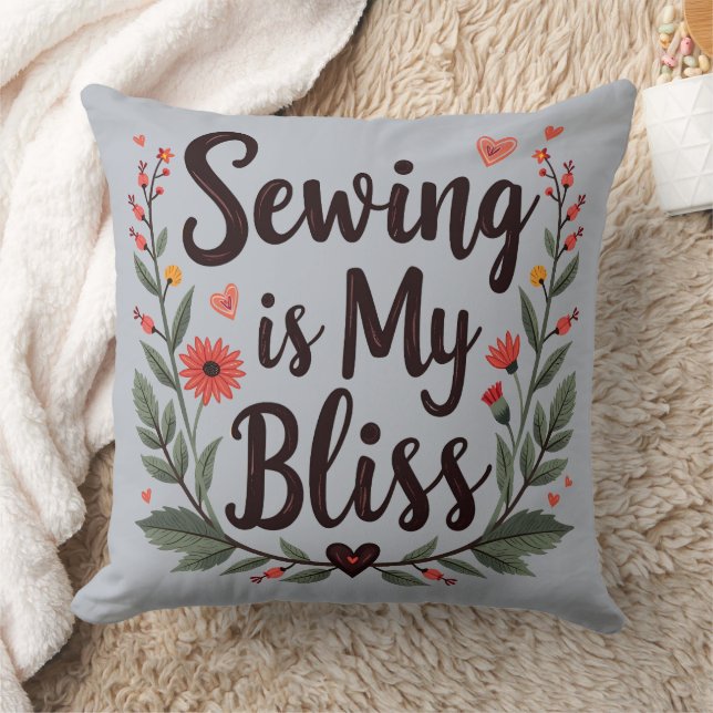 Sewing Is My Bliss Floral Typography Cushion (Blanket)