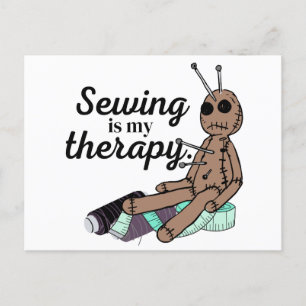 Sewing Is My Therapy! Voodoo Doll Postcard