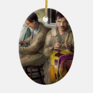Sewing - Knitting helps me to relax... 1917 Ceramic Ornament