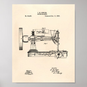 Sewing Machine 1866 Patent Art Old Peper Poster