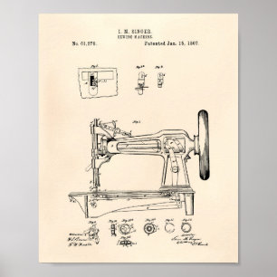 Sewing Machine 1867 Patent Art Old Peper Poster