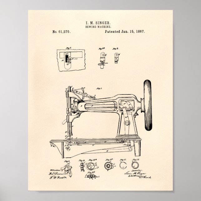 Sewing Machine 1867 Patent Art Old Peper Poster (Front)