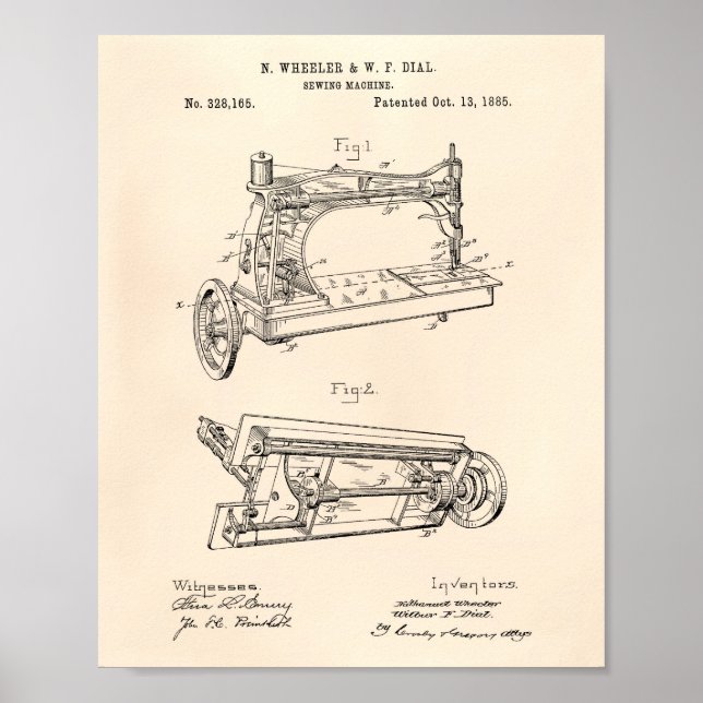 Sewing Machine 1885 Patent Art - Old Peper Poster (Front)