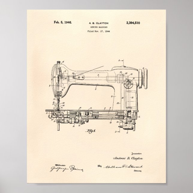 Sewing Machine 1946 Patent Art Old Peper Poster (Front)