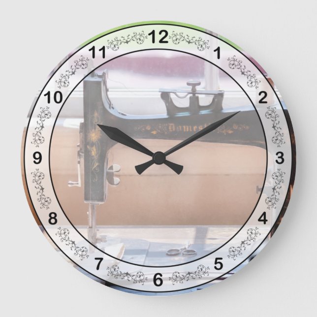 Sewing Machine - A stitch in time Large Clock (Front)