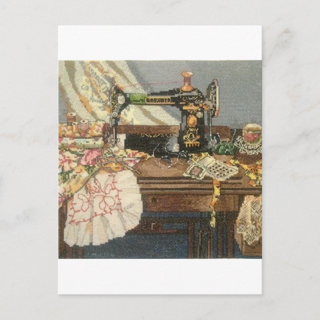Sewing Machine and Dress Postcard (Front)