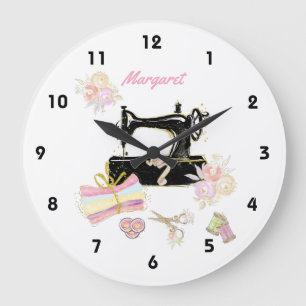 Sewing Machine And Fabric Large Clock