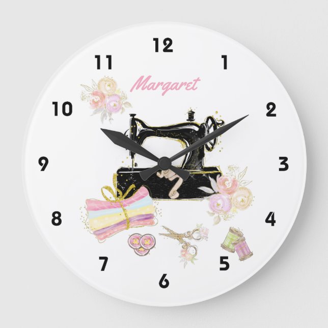 Sewing Machine And Fabric Large Clock (Front)