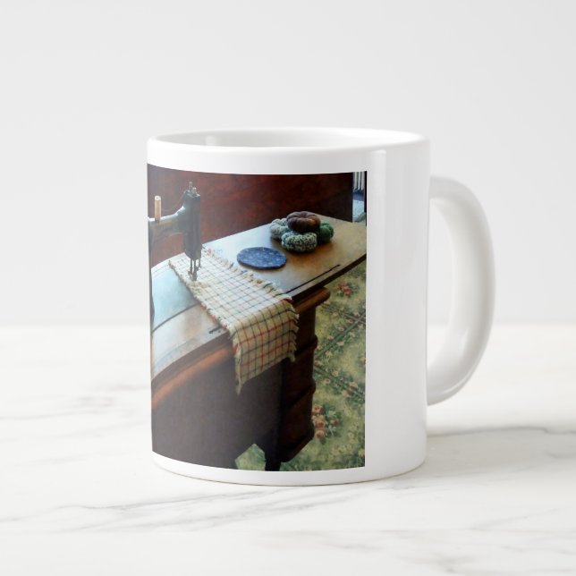 Sewing Machine and Pincushions Large Coffee Mug (Front Right)