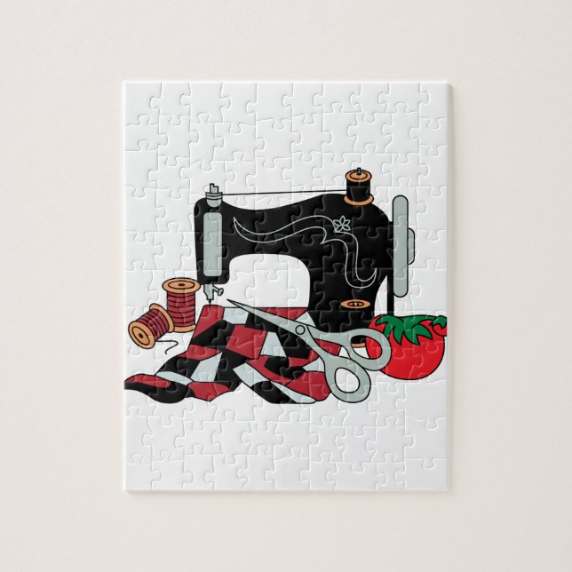 Sewing Machine and Quilt Jigsaw Puzzle (Vertical)