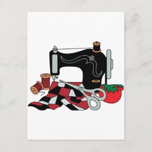 Sewing Machine and Quilt Postcard