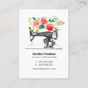 Sewing Machine Black White Red Seamstress Business Card