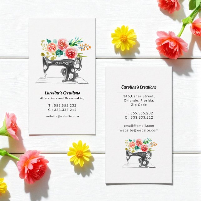 Sewing Machine Black White Red Tailor Business Card (Creator Uploaded)