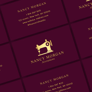 Sewing Machine Burgundy And Gold Business Card