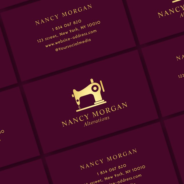 Sewing Machine Burgundy And Gold Business Card (Creator Uploaded)