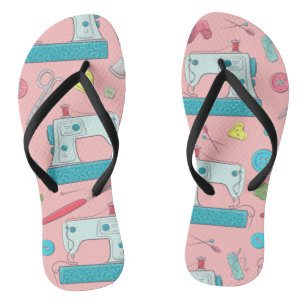 Sewing machine buttons scissors seam ripper pink thongs