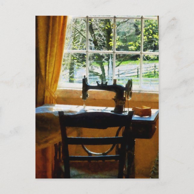 Sewing Machine By Window Postcard (Front)