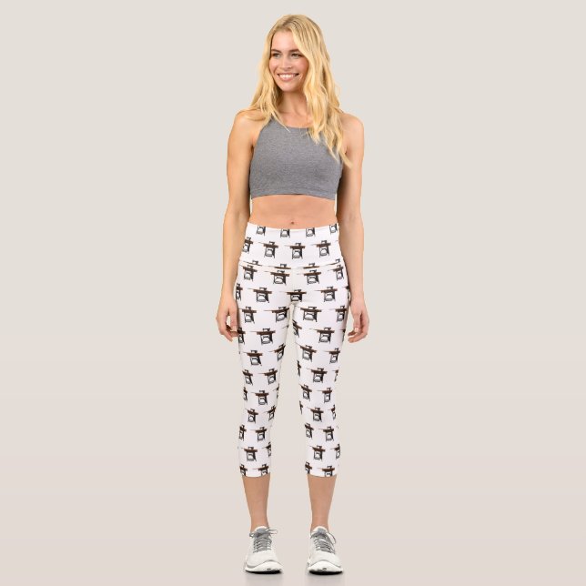 Sewing machine cartoon illustration  capri leggings (Front)