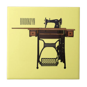 Sewing machine cartoon illustration  ceramic tile