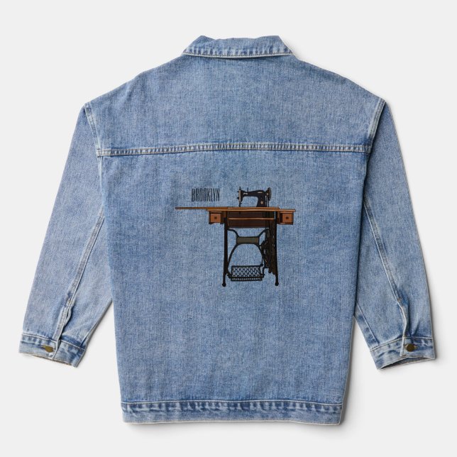 Sewing machine cartoon illustration  denim jacket (Back)